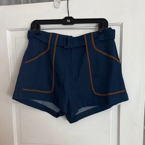 CIDER 70s retro vintage style High-Waist Denim Shorts with Contrast Trim L